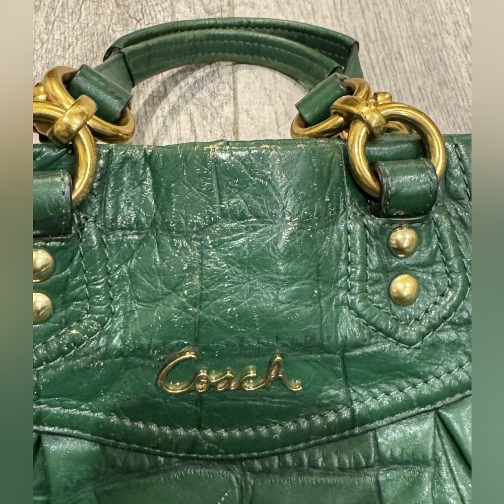 Coach Ashley green croc embossed leather satchel handbag - Picture 2 of 9